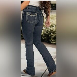 Flamingals Patch Pocket Distressed Bootcut Jeans Size Large NWT